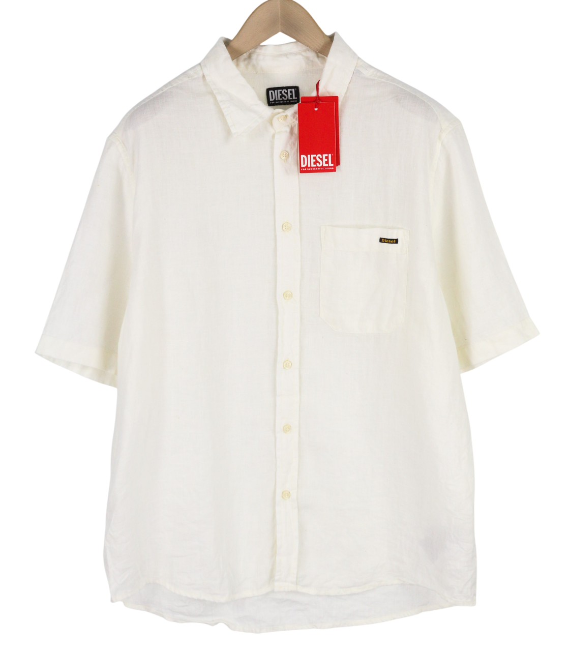 DIESEL S-Umbe-Sslab Men Shirt L White Short Sleeve Linen Spread Neck RRP€150