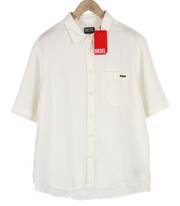 DIESEL S-Umbe-Sslab Men Shirt L White Short Sleeve Linen Spread Neck RRP€150