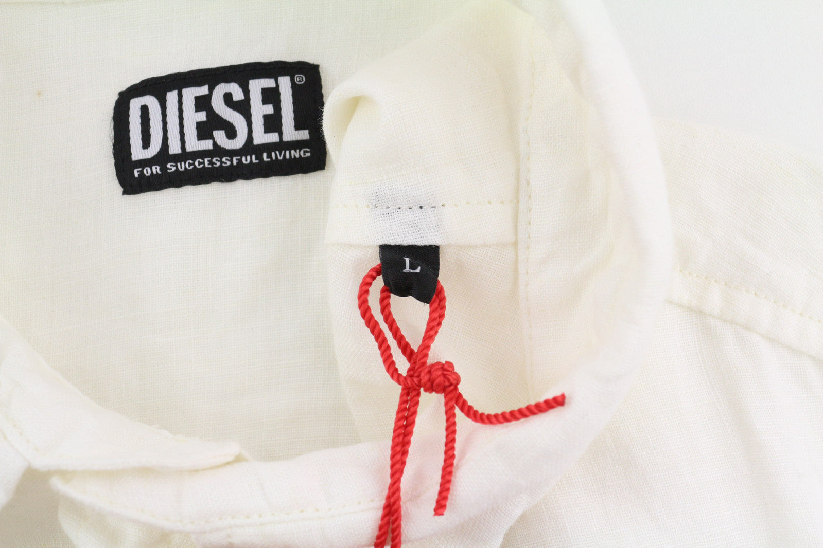 DIESEL S-Umbe-Sslab Men Shirt L White Short Sleeve Linen Spread Neck RRP€150