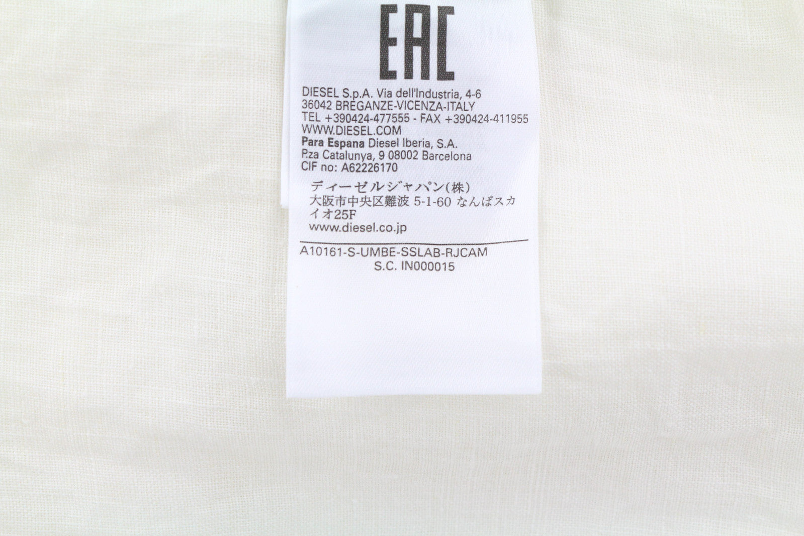 DIESEL S-Umbe-Sslab Men Shirt L White Short Sleeve Linen Spread Neck RRP€150