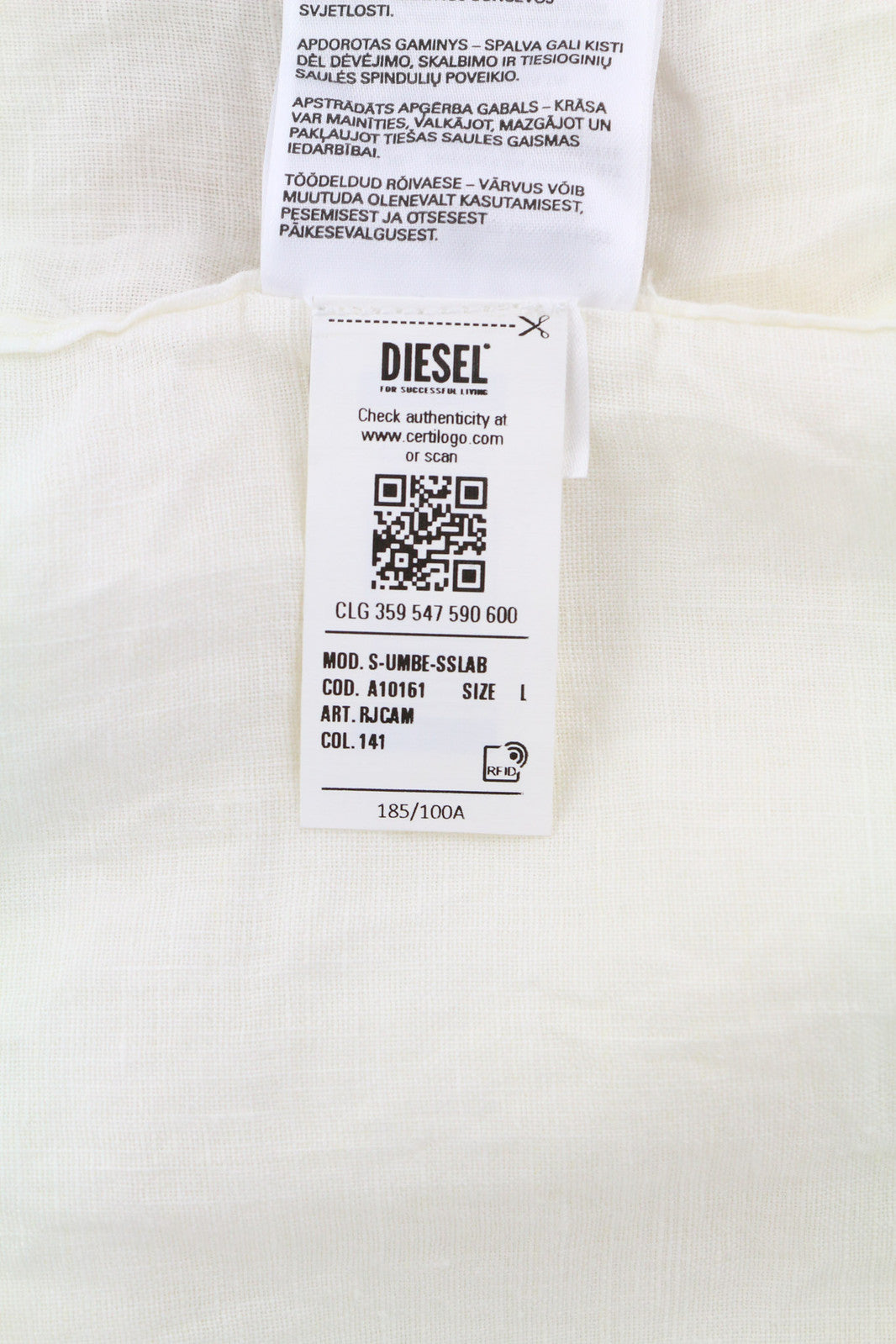 DIESEL S-Umbe-Sslab Men Shirt L White Short Sleeve Linen Spread Neck RRP€150