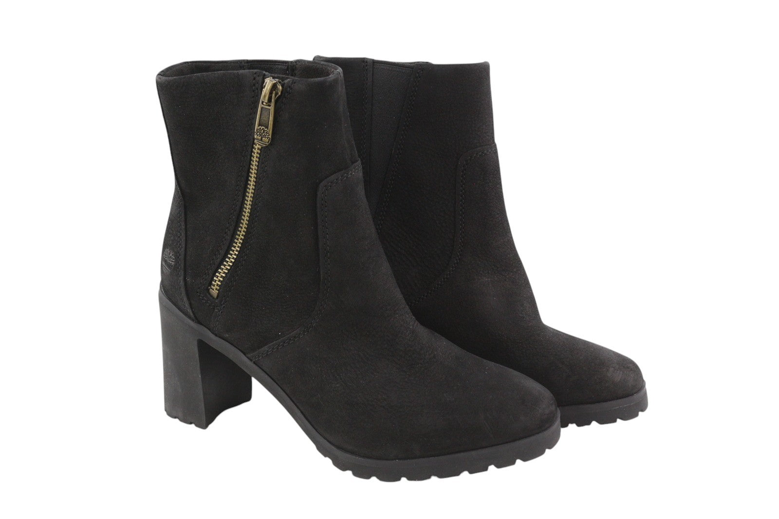 TIMBERLAND A22BA Women Boots EU37.5 EU38.5 Black Leather Heeled Zip Ortholite