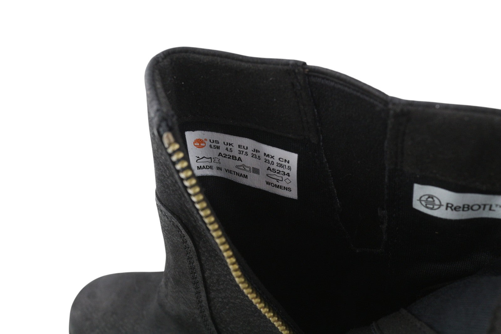 TIMBERLAND A22BA Women Boots EU37.5 EU38.5 Black Leather Heeled Zip Ortholite