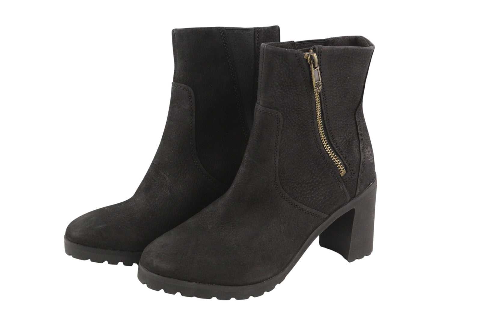 TIMBERLAND A22BA Women Boots EU37.5 EU38.5 Black Leather Heeled Zip Ortholite