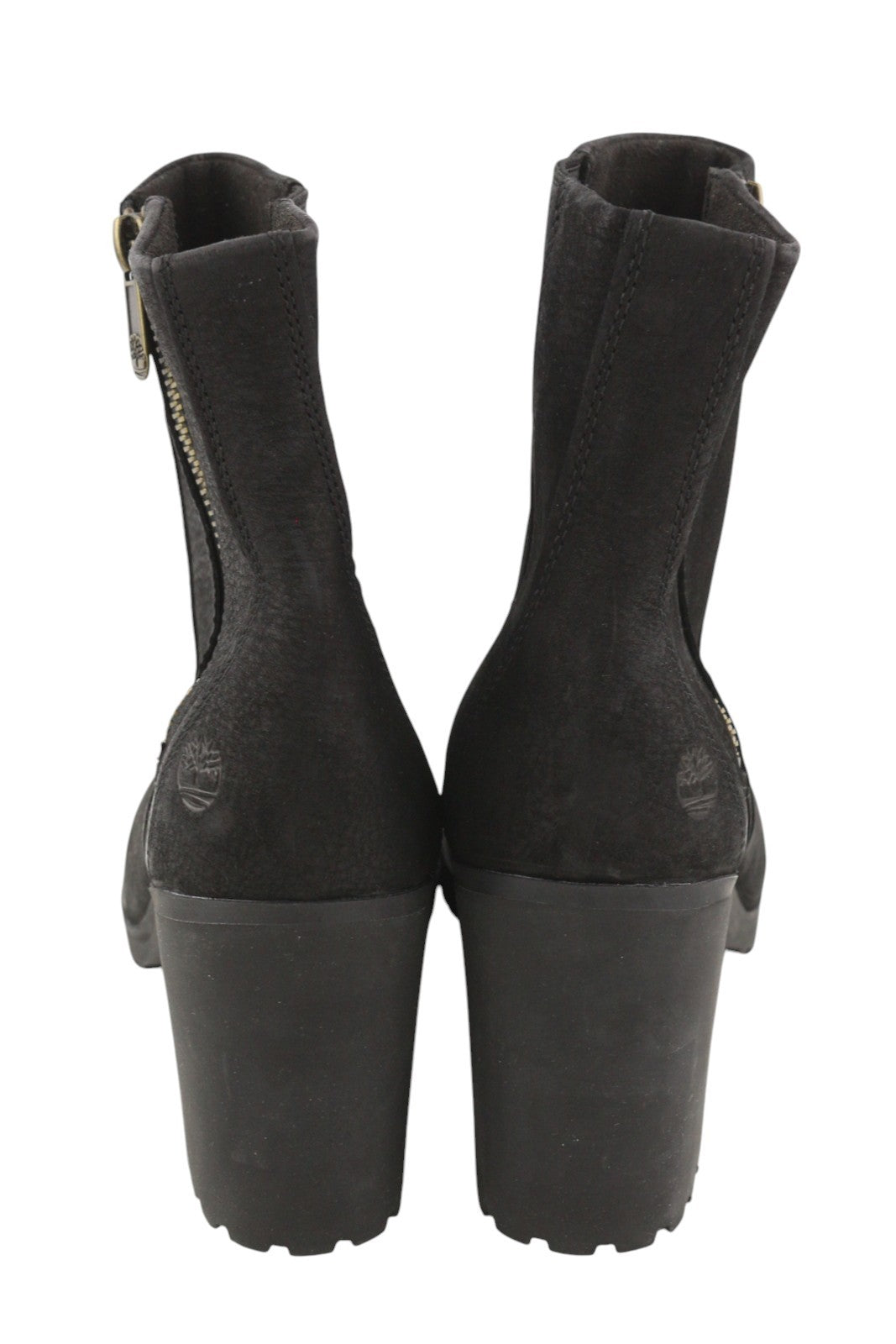 TIMBERLAND A22BA Women Boots EU37.5 EU38.5 Black Leather Heeled Zip Ortholite