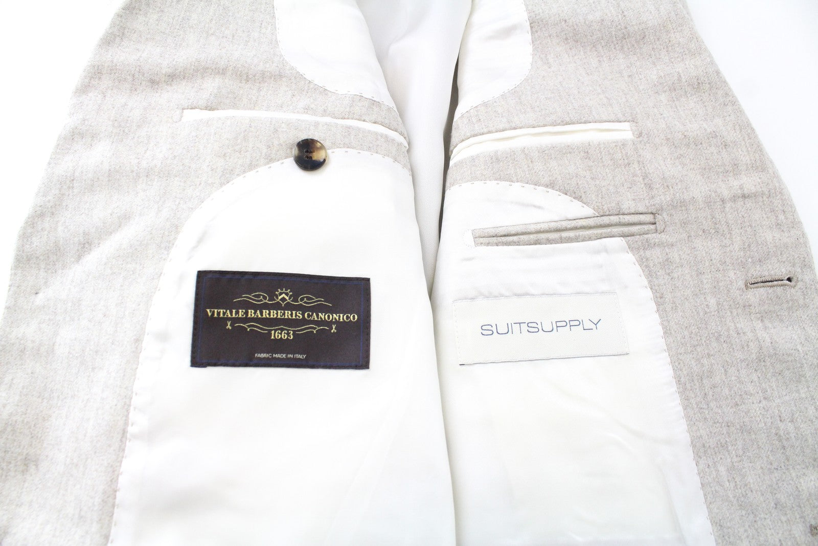 SUITSUPPLY Havana UK32R Beige Blazer Men's Pure Wool Lined Single-Breasted