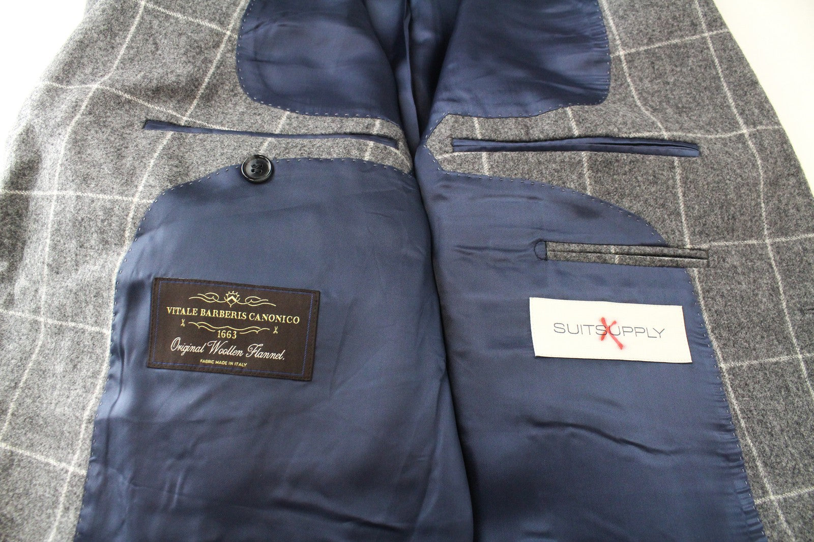 SUITSUPPLY Havana Blazer UK48L Grey Checked Wool Men's Formal  Lined Classic