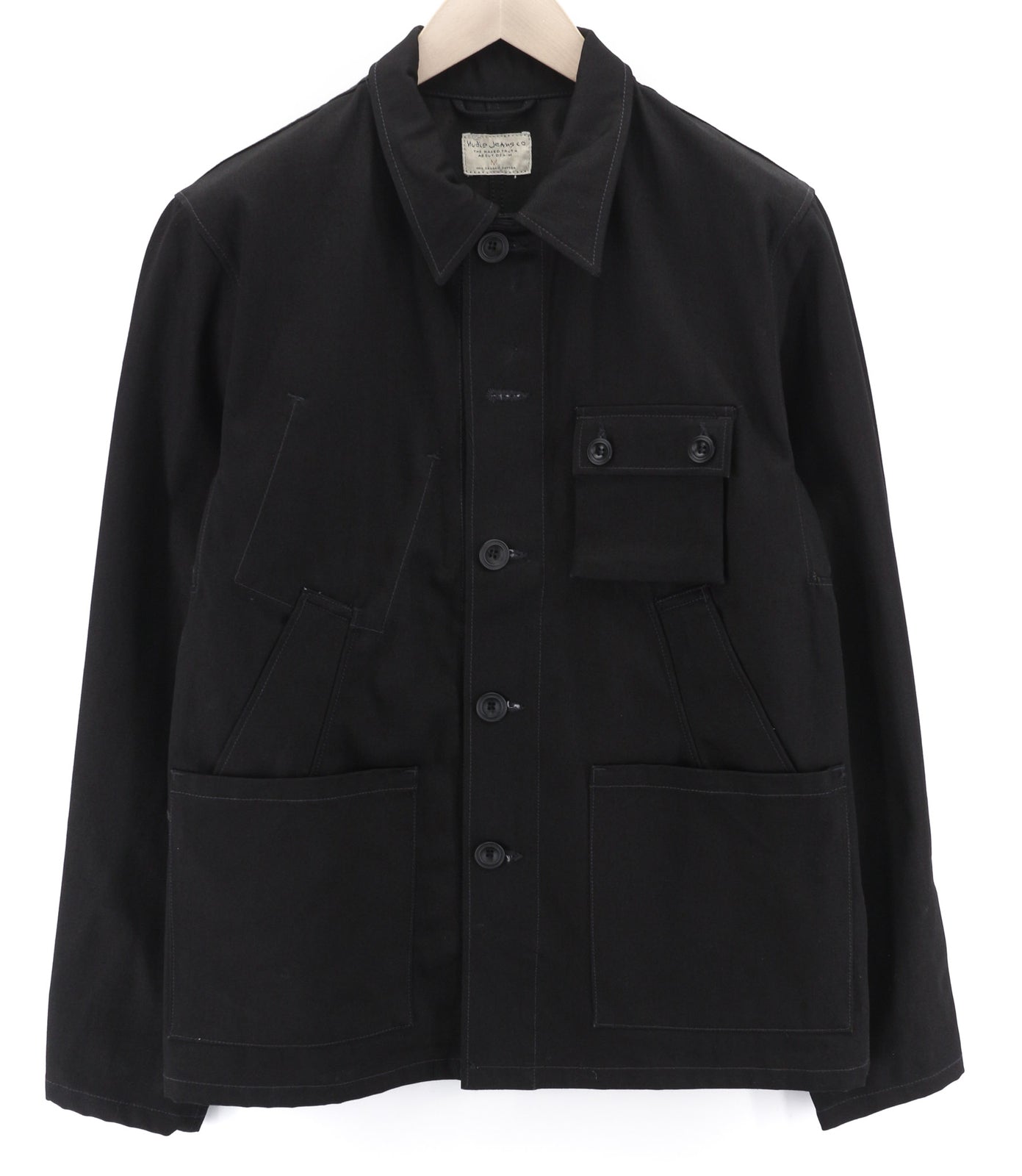 Nudie Jeans Men Jacket M PL Neck Black Unlined Organic Cotton Black Pockets