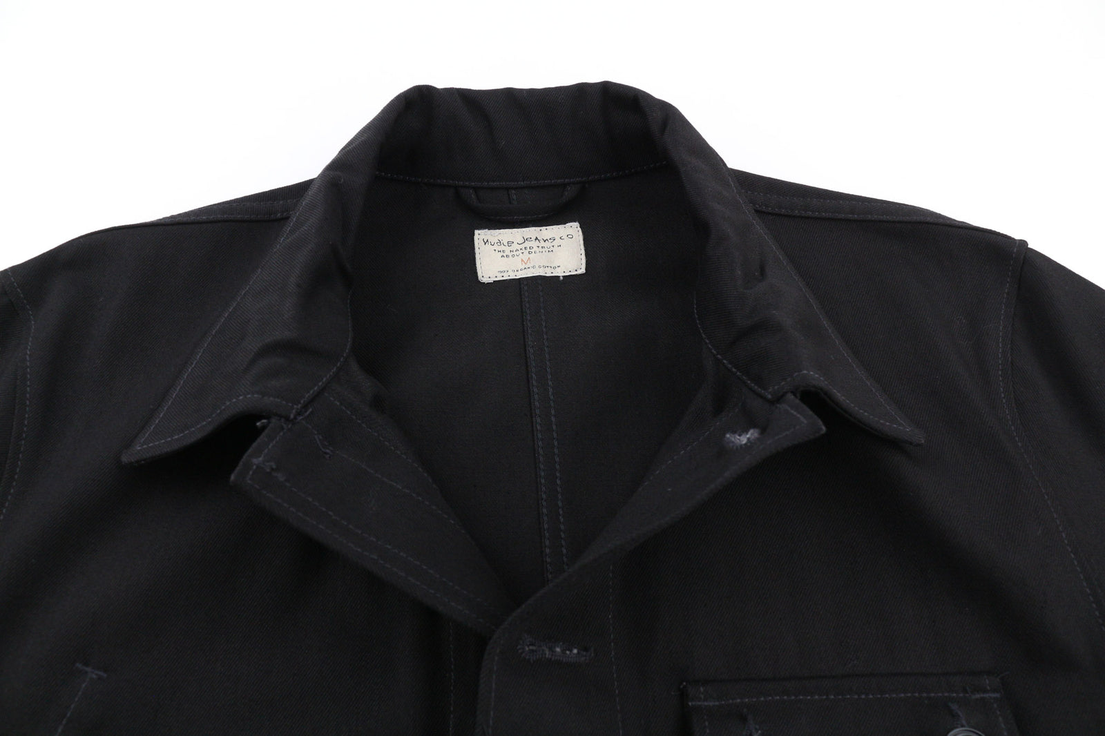Nudie Jeans Men Jacket M PL Neck Black Unlined Organic Cotton Black Pockets