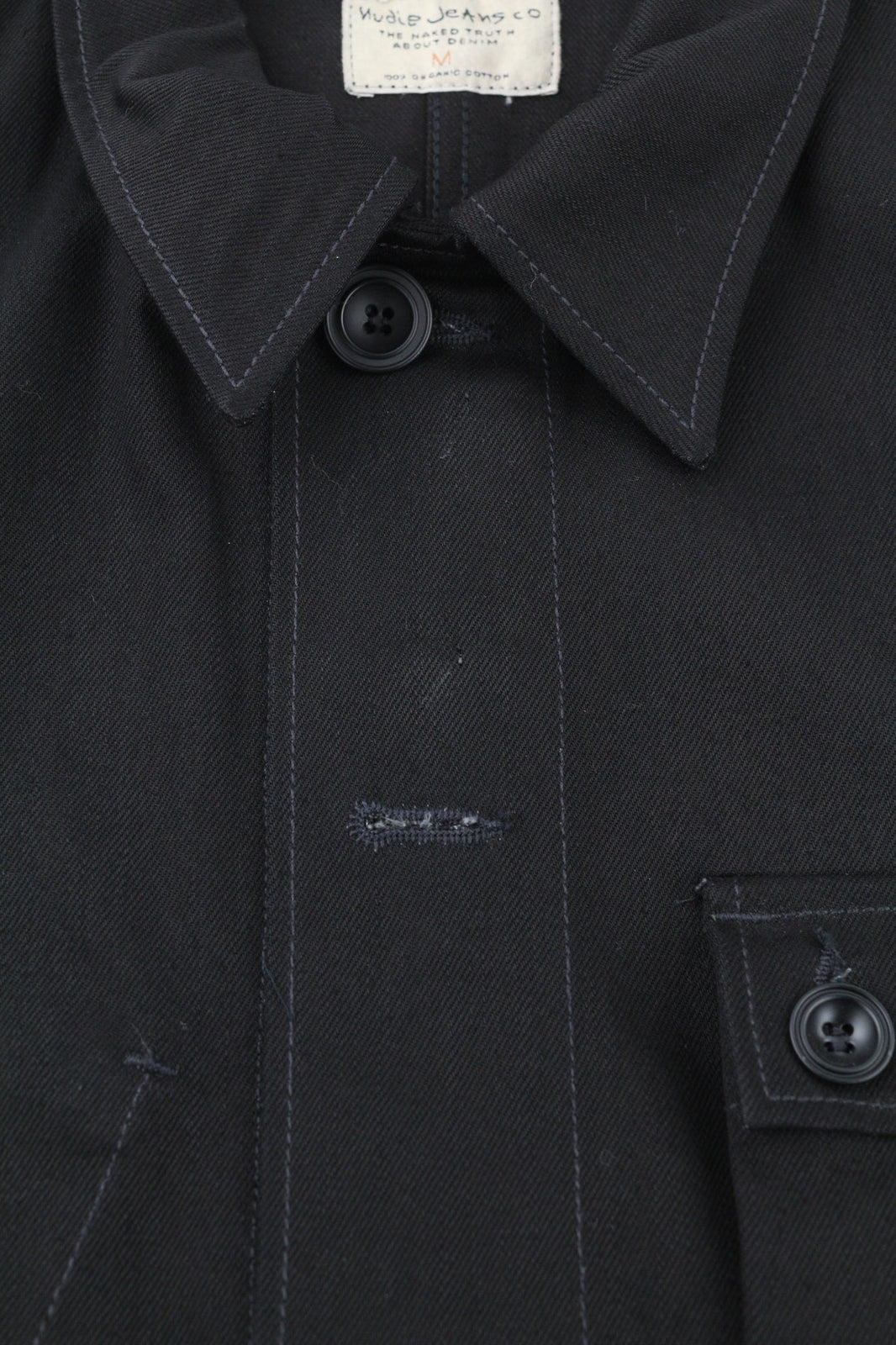 Nudie Jeans Men Jacket M PL Neck Black Unlined Organic Cotton Black Pockets