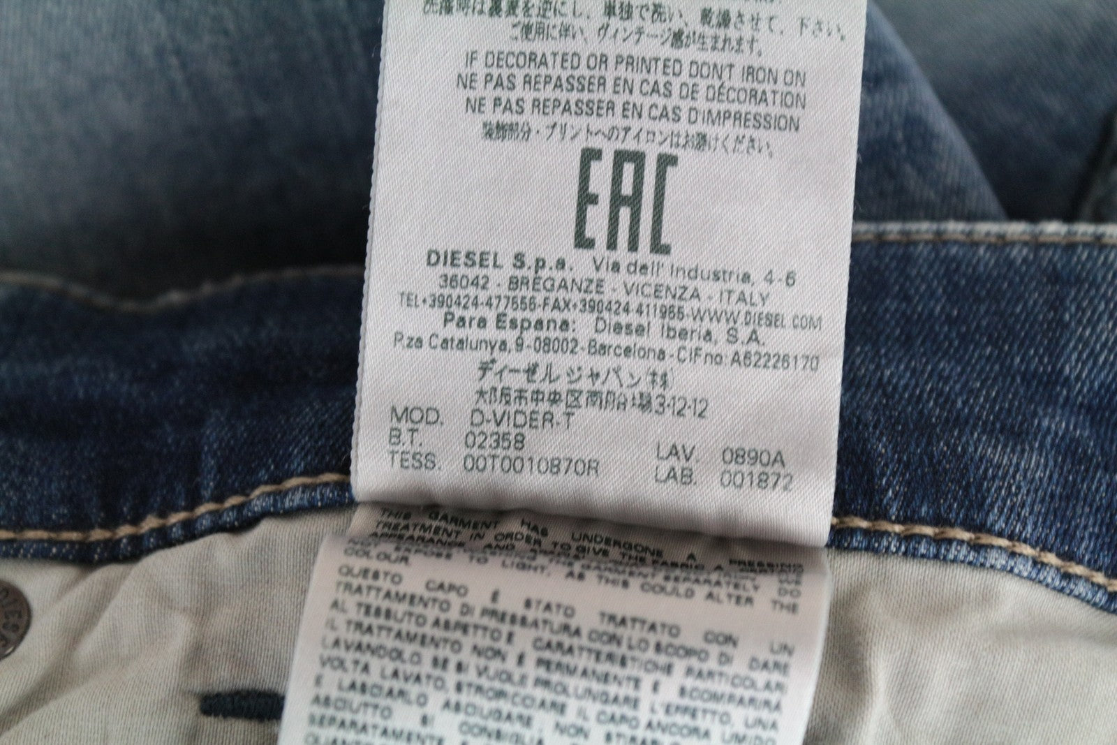 DIESEL D-Vider-T 0890A Men's Jeans W32 Carrot Stretch Blue Ripped