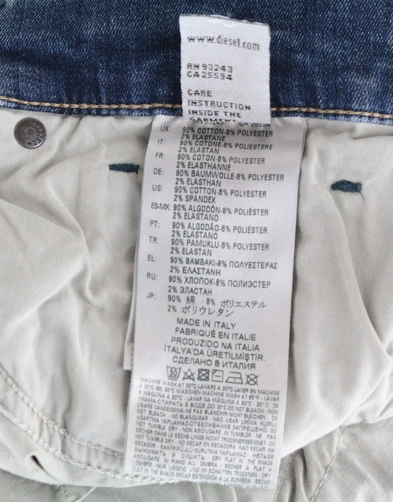 DIESEL D-Vider-T 0890A Men's Jeans W32 Carrot Stretch Blue Ripped