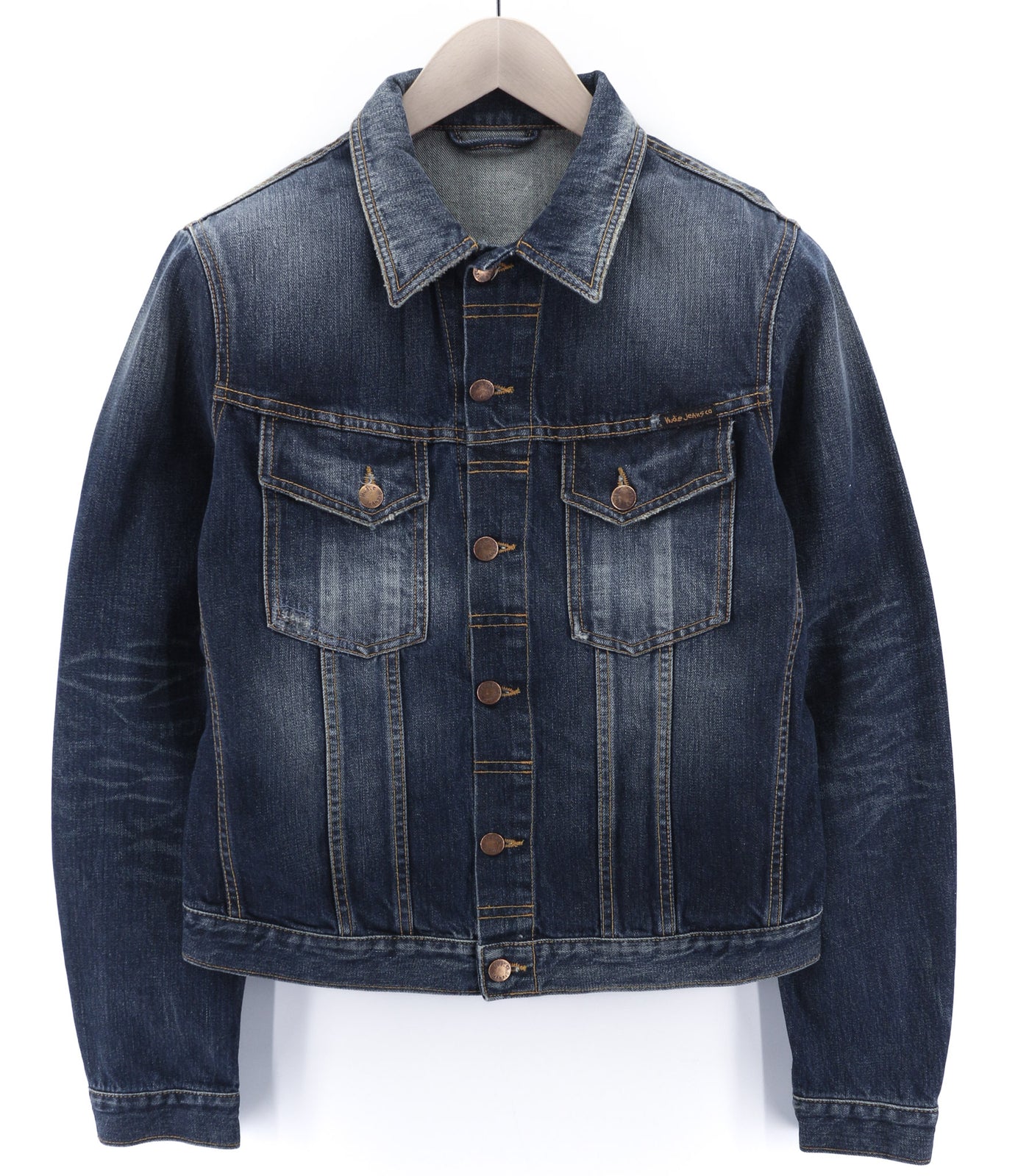 NUDIE Terry Org. Contrast Men Jacket M Neck Unlined Faded Denim Distressed