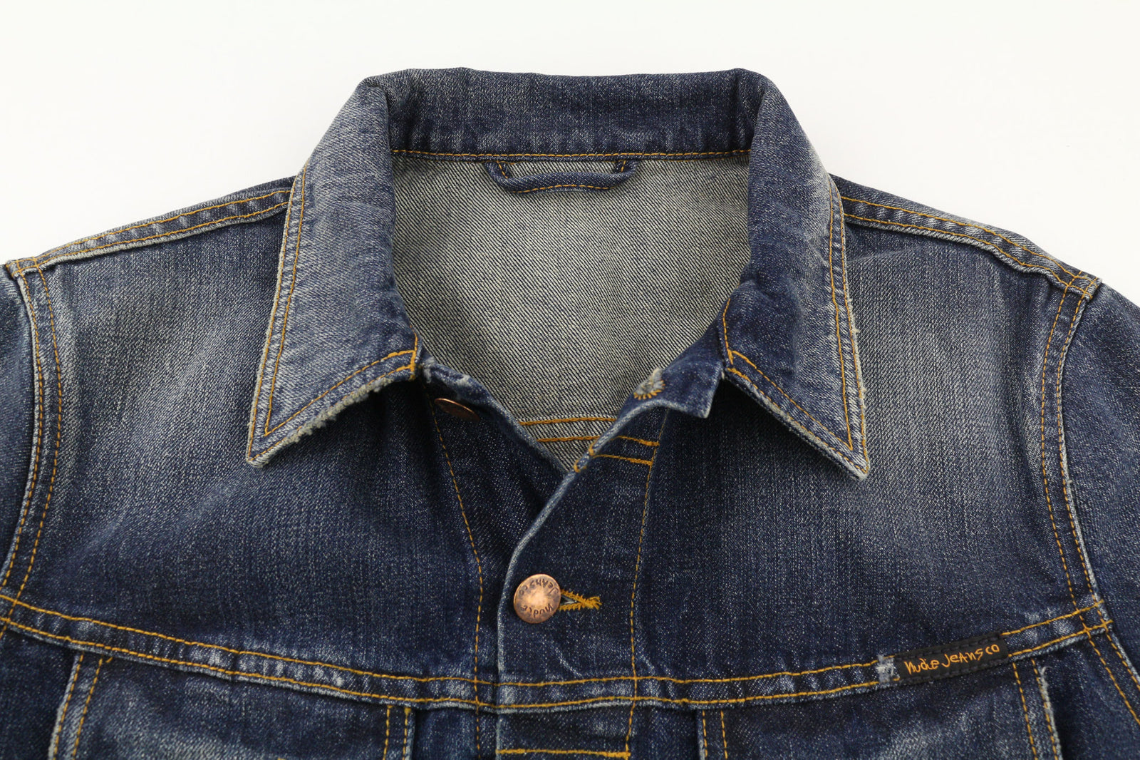 NUDIE Terry Org. Contrast Men Jacket M Neck Unlined Faded Denim Distressed