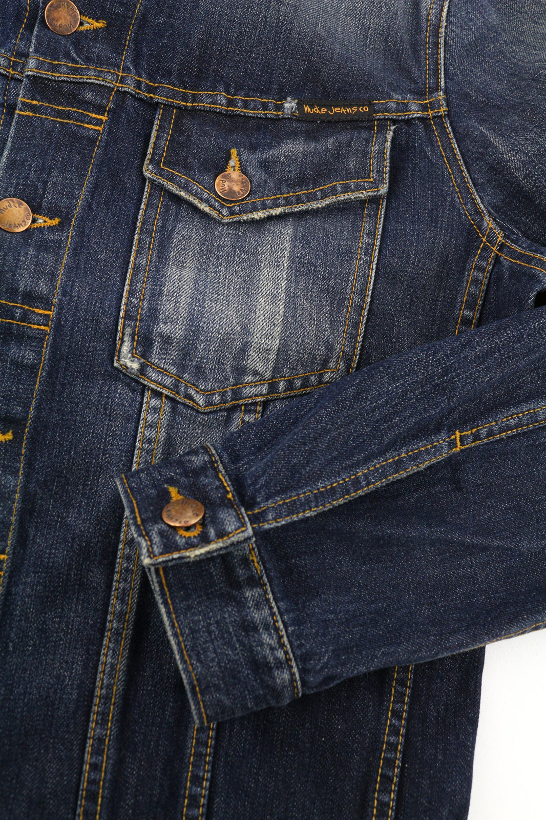 NUDIE Terry Org. Contrast Men Jacket M Neck Unlined Faded Denim Distressed