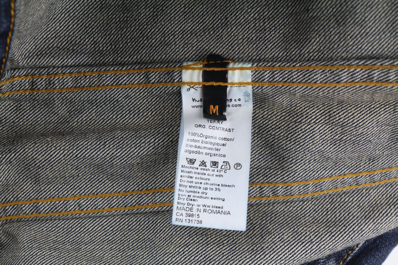 NUDIE Terry Org. Contrast Men Jacket M Neck Unlined Faded Denim Distressed