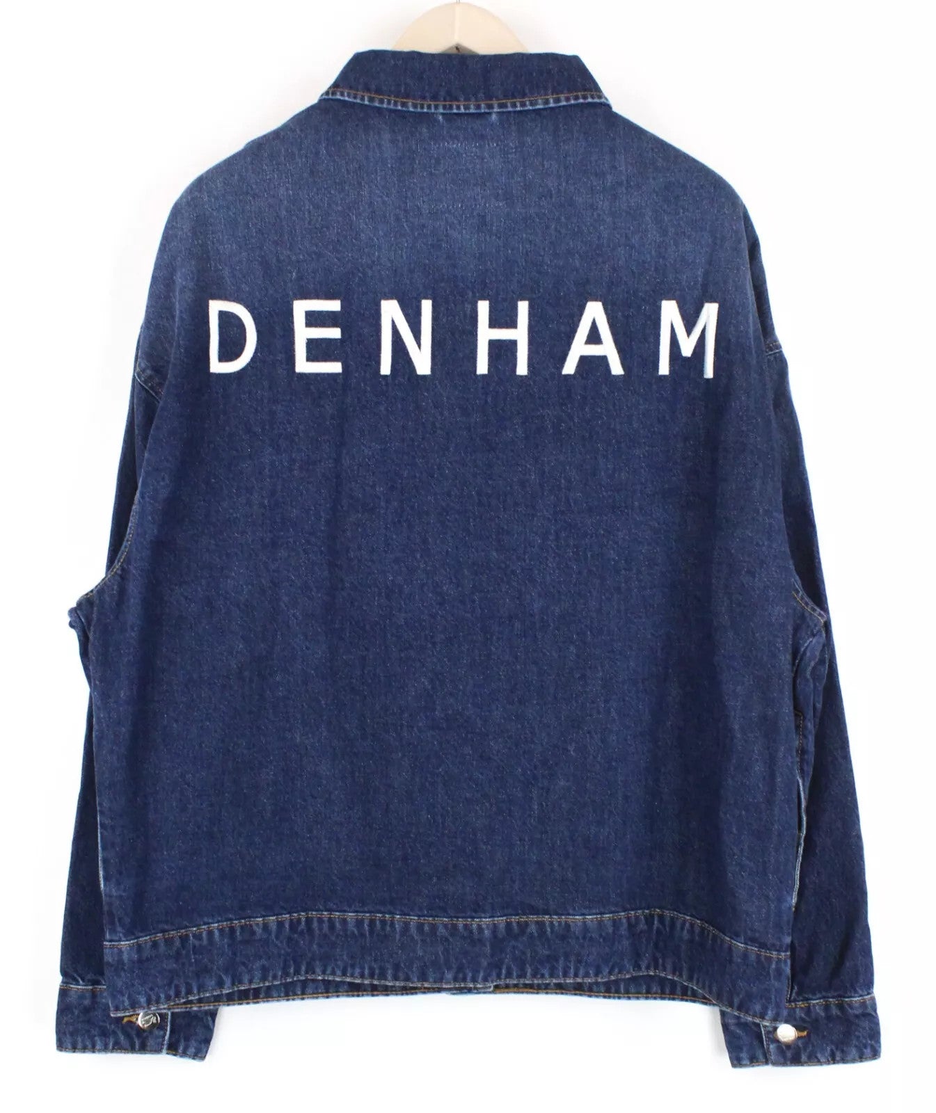 DENHAM XL Trucker Jacket Women Blue Washed Cotton Logo Embroidered Denim