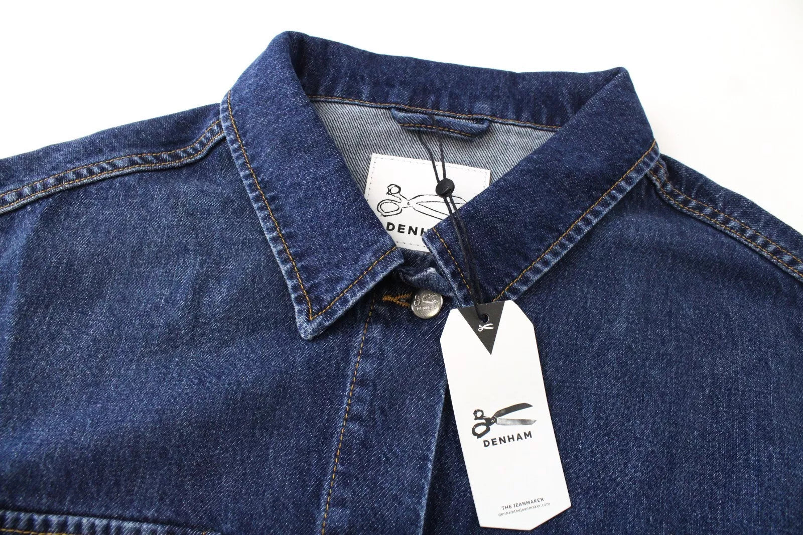 DENHAM XL Trucker Jacket Women Blue Washed Cotton Logo Embroidered Denim