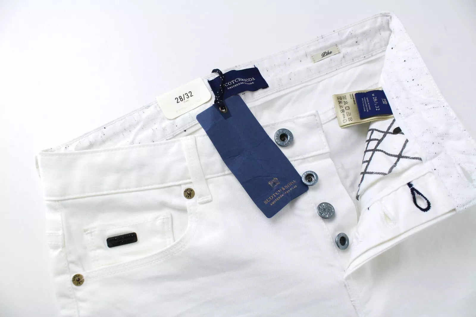 SCOTCH & SODA Men Pike Jeans W28/L32 White Skinny Fit Cotton Stretch Pants