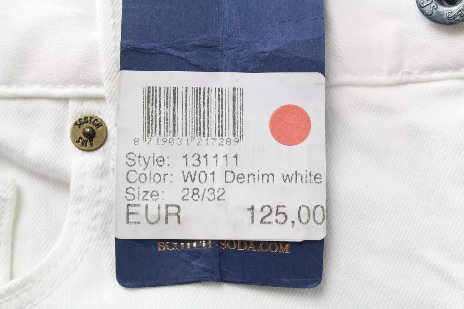 SCOTCH & SODA Men Pike Jeans W28/L32 White Skinny Fit Cotton Stretch Pants