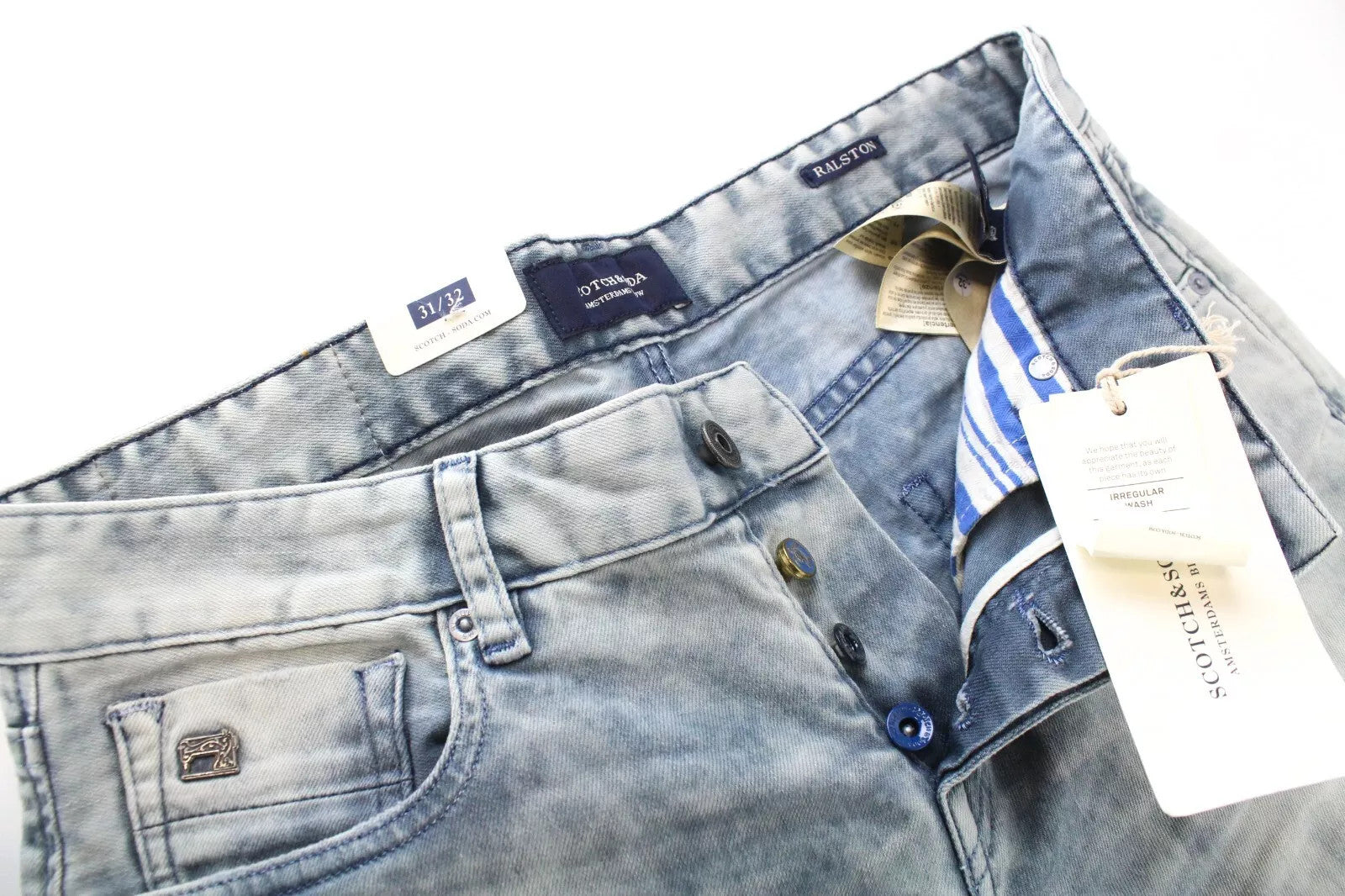 SCOTCH & SODA W31/L32 Ralston Blue Jeans Men Slim Washed Stretch Denim