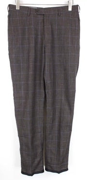 SUITSUPPLY Men Trousers UK38L Checked Brescia Brown Pleated Wool Blend Pants