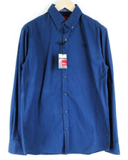 BLUE FIELDS Men Shirt L Blue Button-Down Long Sleeve Cotton with Pocket