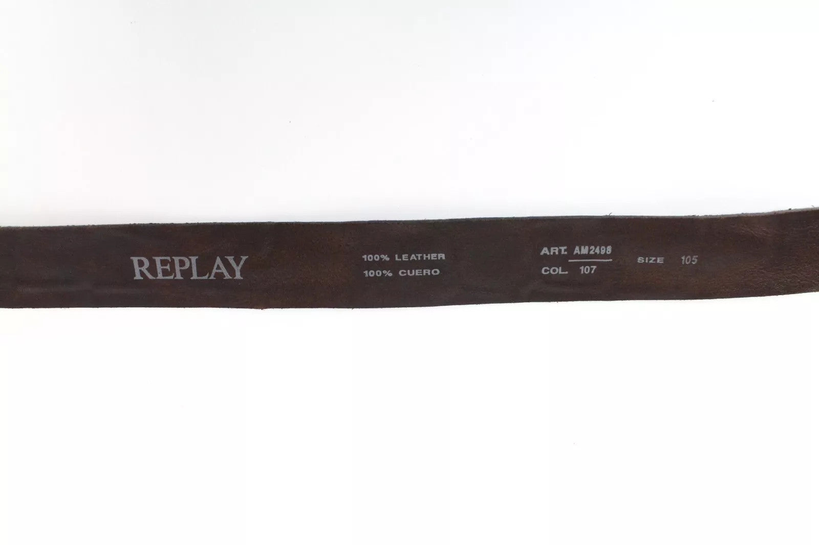 REPLAY Leather Belt 105cm Men Brown Cowhide Pattern Metal Buckle