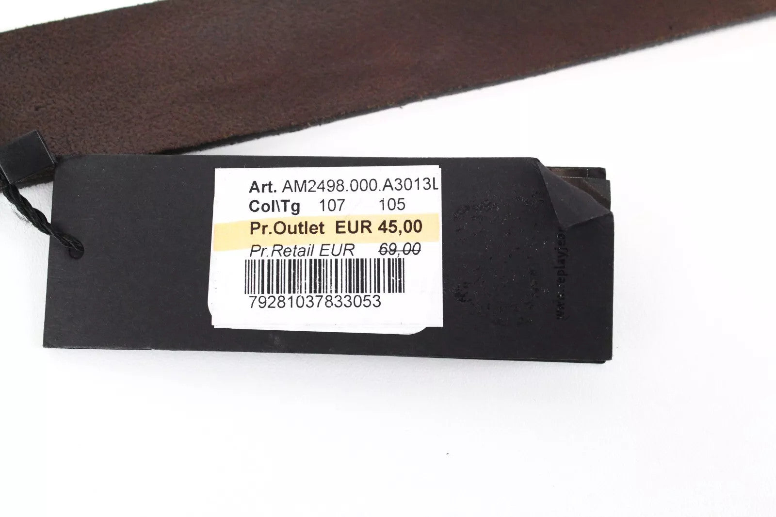 REPLAY Leather Belt 105cm Men Brown Cowhide Pattern Metal Buckle