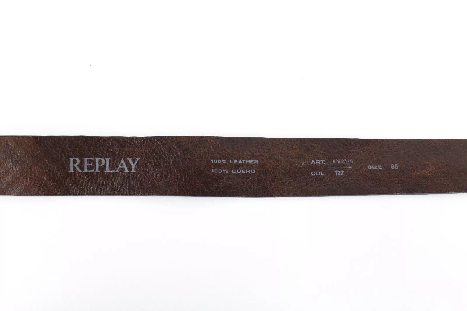 REPLAY 85cm Men Belt Genuine Leather Brown Pattern Square Buckle