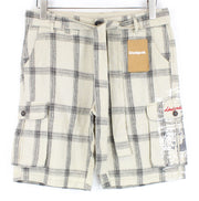 DESIGUAL Marc Cargo Shorts 28 Men's Linen Blend Brown Checked Multi Pocket