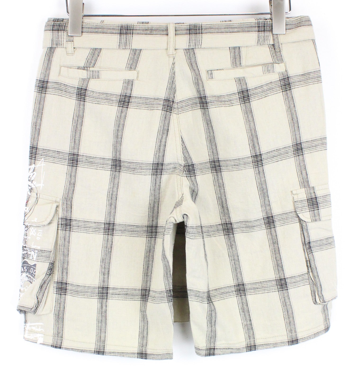 DESIGUAL Marc Cargo Shorts 28 Men's Linen Blend Brown Checked Multi Pocket