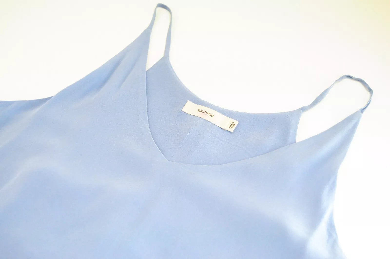 SUISTUDIO Jules Blouse UK10 Women  Blue Silk  Lightweight V-Neck Strap Detail