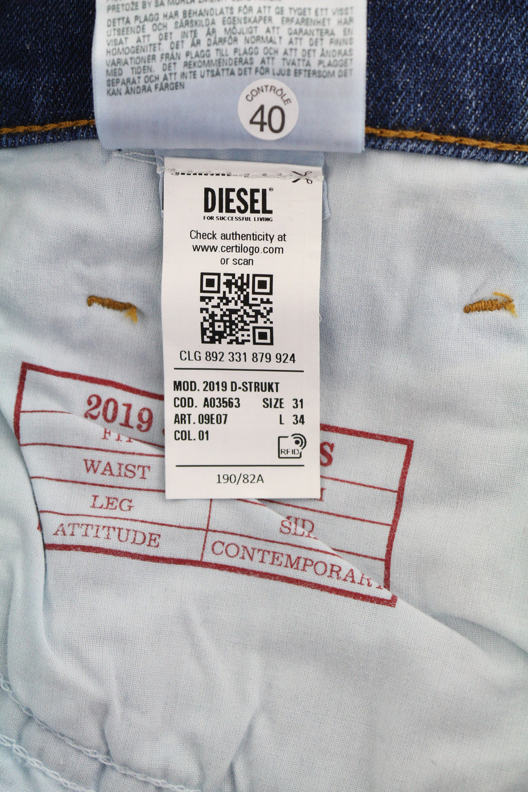 DIESEL 2019 D-Strukt 09E07 Men Jeans W31/L34 Slim Fit Mid Waist Distress Washed