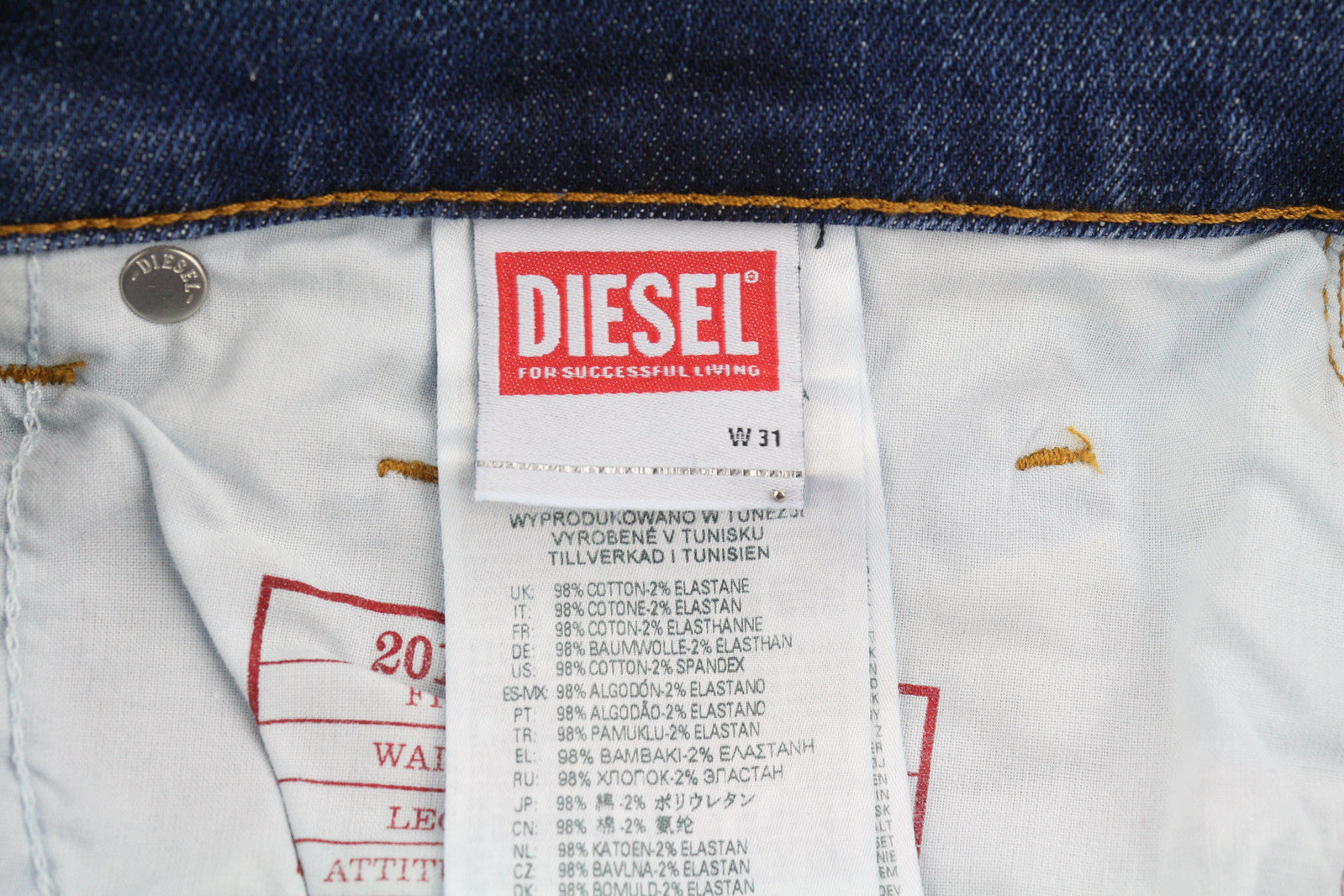 DIESEL 2019 D-Strukt 09E07 Men Jeans W31/L34 Slim Fit Mid Waist Distress Washed