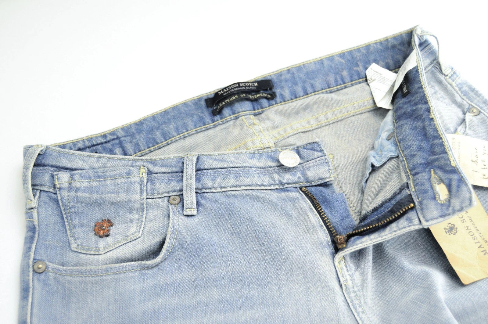 MAISON SCOTCH W30/L34 Women Ripped Blue Slim Jeans Cotton Washed Stretch