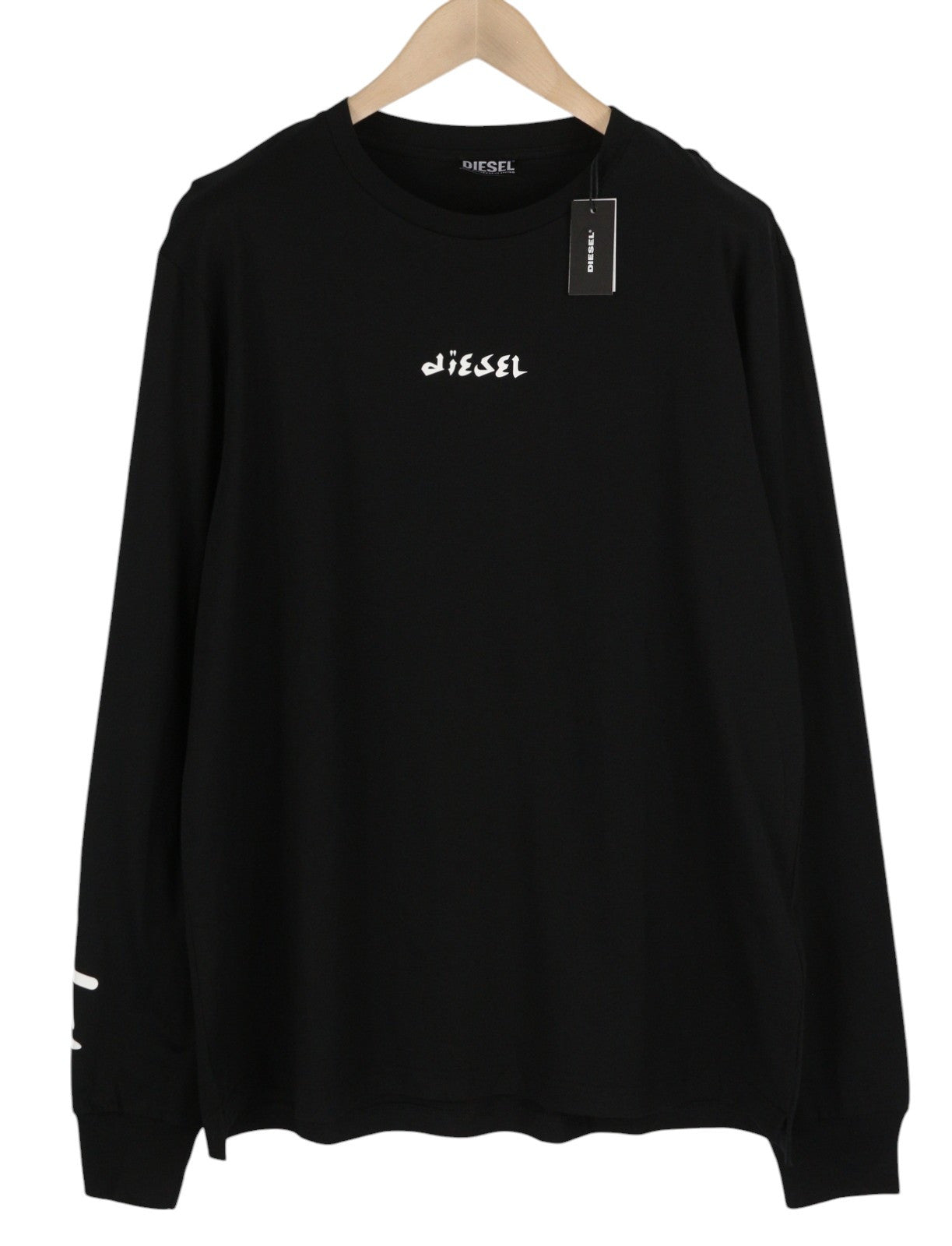 DIESEL T-Just-LS-Slits-B53 Men T-Shirt 2XL Black Pullover Crew Neck Cotton