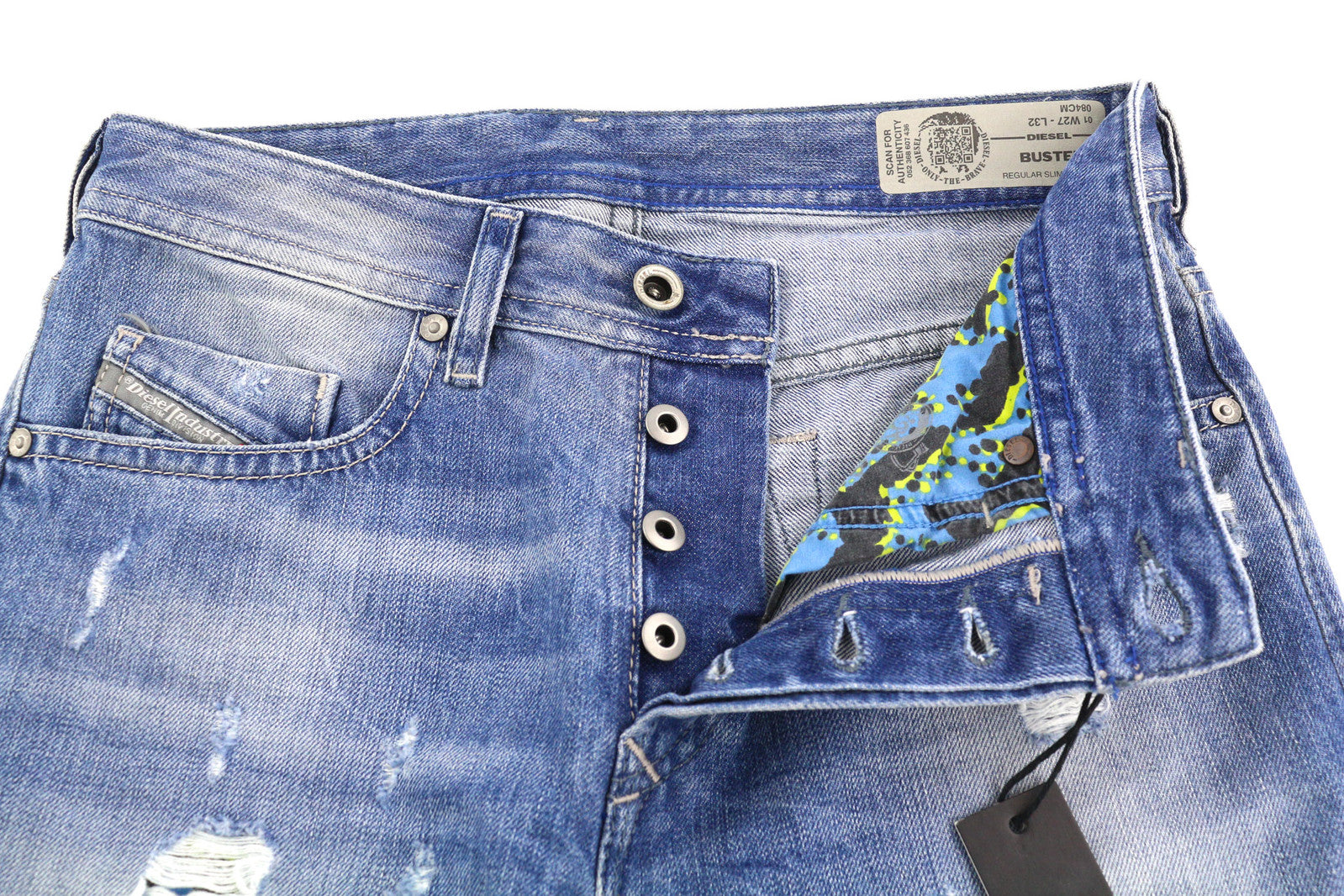 DIESEL Buster 084CM Men Jeans W27/L32 Regular Slim Tapered Washed Distressed