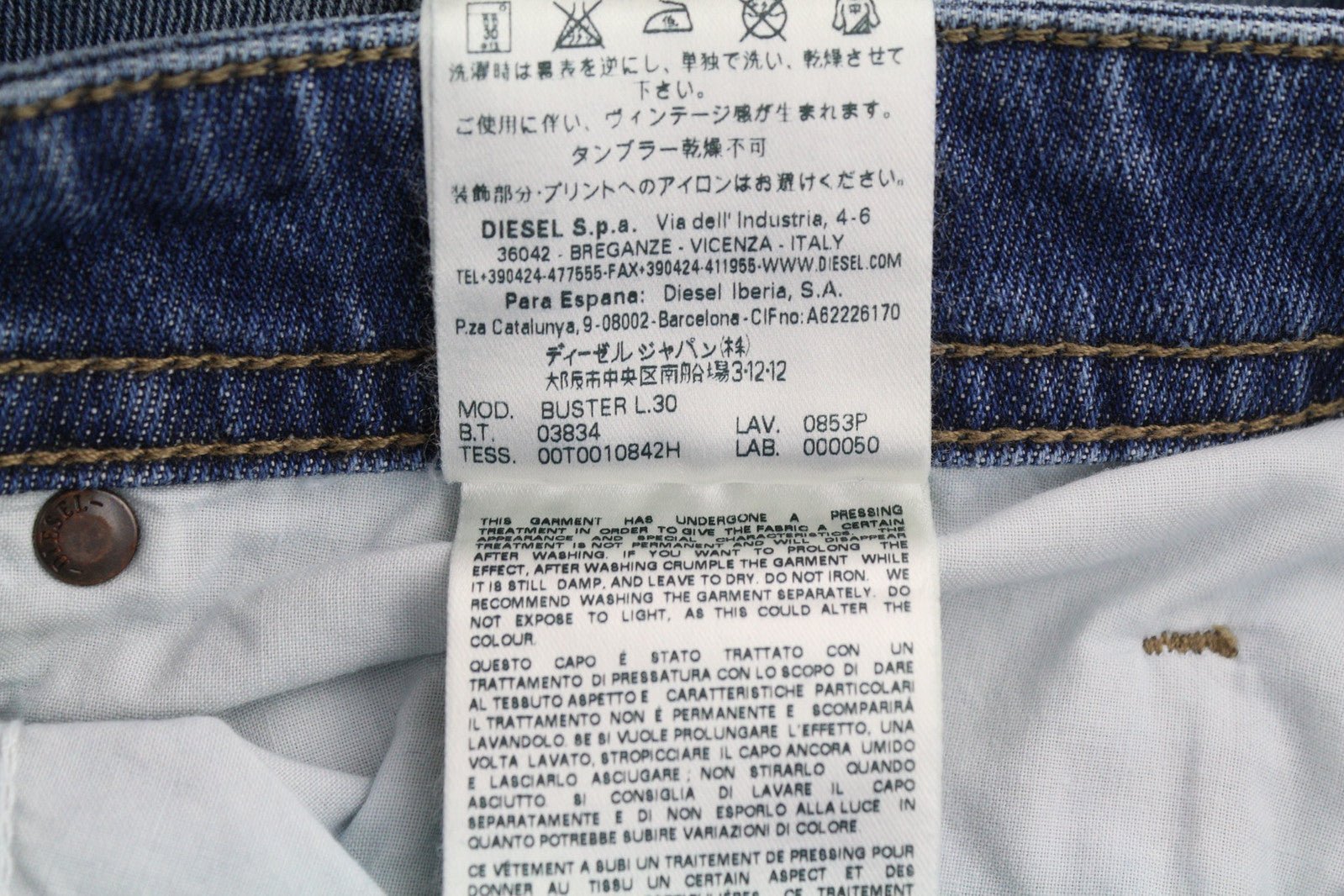 DIESEL Buster 0853P Men Jeans W27/L30 Regular Slim Tapered Stretch Washed Blue