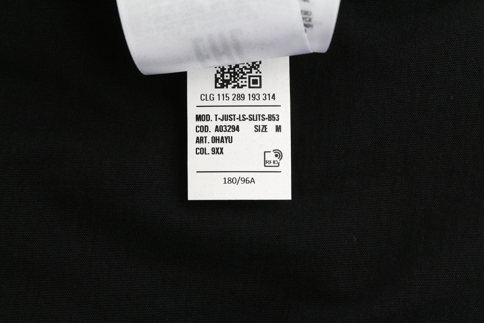 DIESEL T-Just-LS-Slits-B53 Men T-Shirt M Black Pullover Crew Collar Cotton Logo