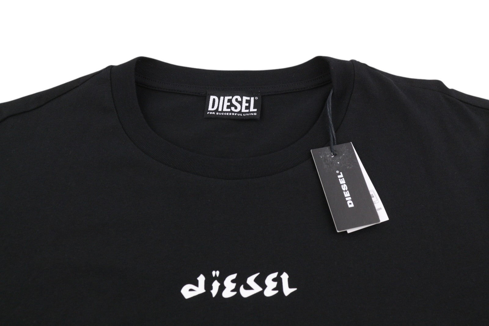 DIESEL T-Just-LS-Slits-B53 Men T-Shirt M Black Pullover Crew Collar Cotton Logo