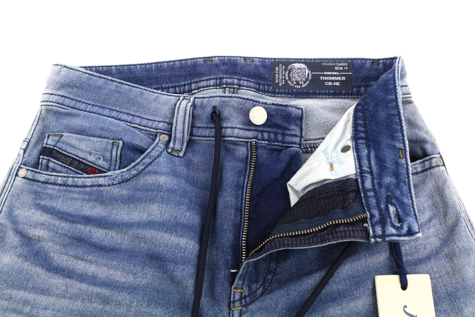 DIESEL Thommer CB-NE C69FC Men Jeans W28 Jogg Sweat Stretch Ripped Distress Blue