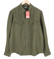 DIESEL S-East-Long-Lin Men Shirt 2XL Olive Green Linen Buttoned RRP€175