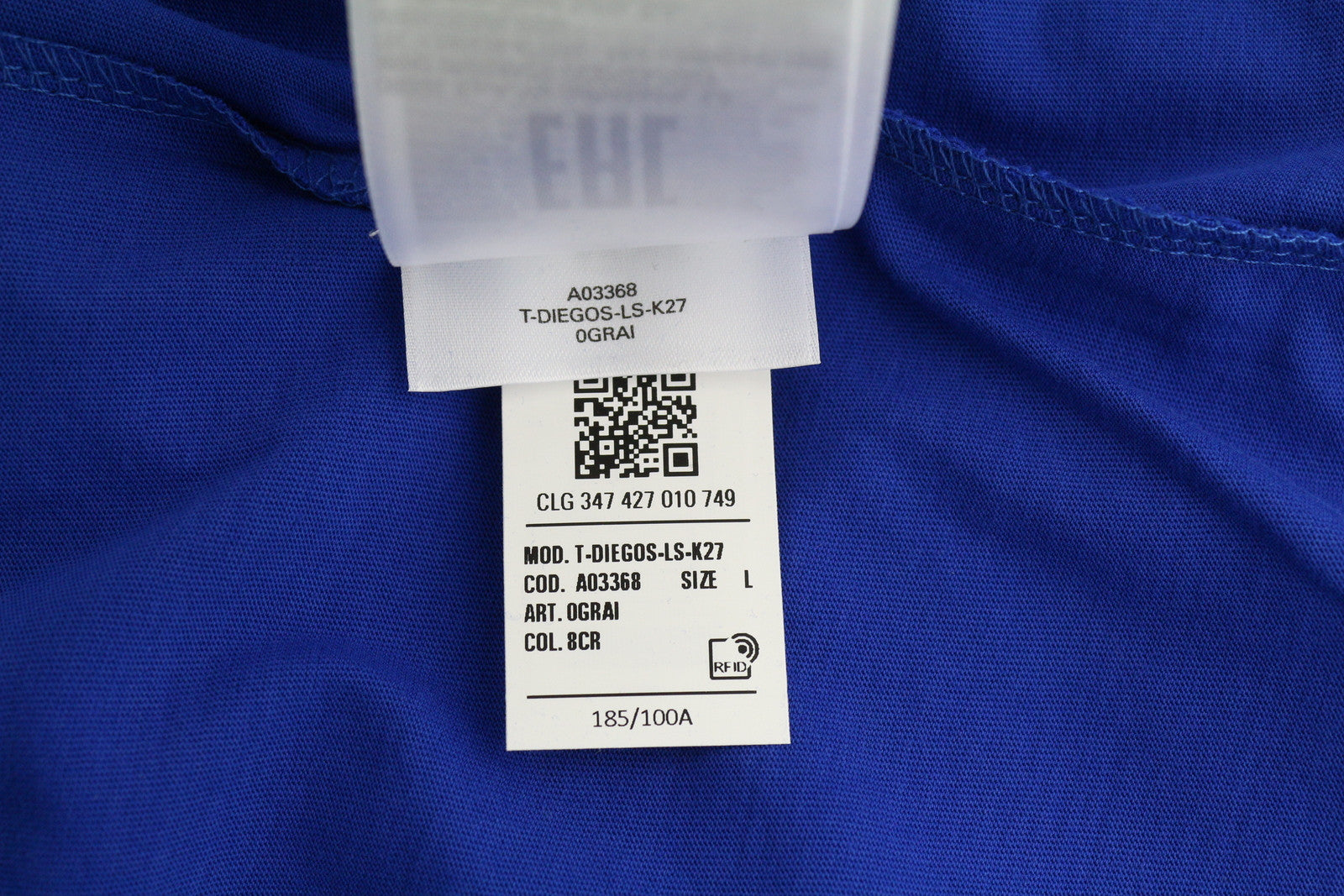 DIESEL T-Diegos-LS-K27 Men T-Shirt L Mid Blue Pullover Crew Neck Logo Cotton