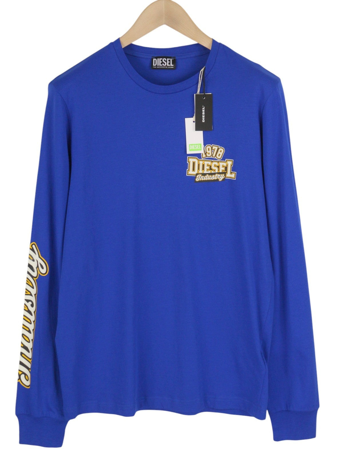 DIESEL T-Diegos-LS-K27 Men T-Shirt L Mid Blue Pullover Crew Neck Logo Cotton