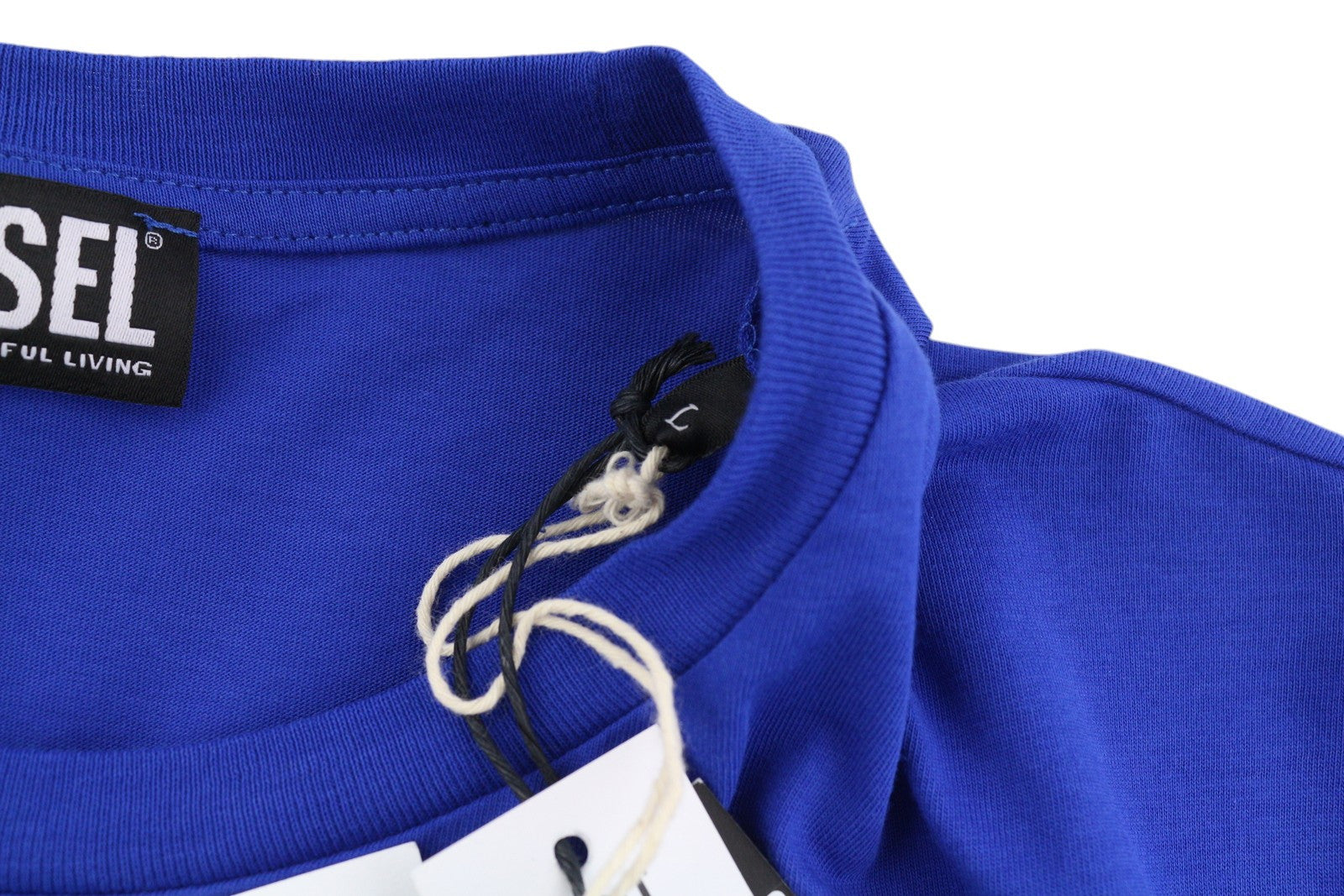 DIESEL T-Diegos-LS-K27 Men T-Shirt L Mid Blue Pullover Crew Neck Logo Cotton