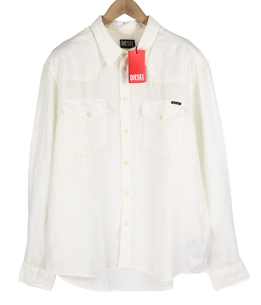 DIESEL S-East-Long-Lin Men Shirt XL Western Linen Buttoned Spread Neck RRP€175