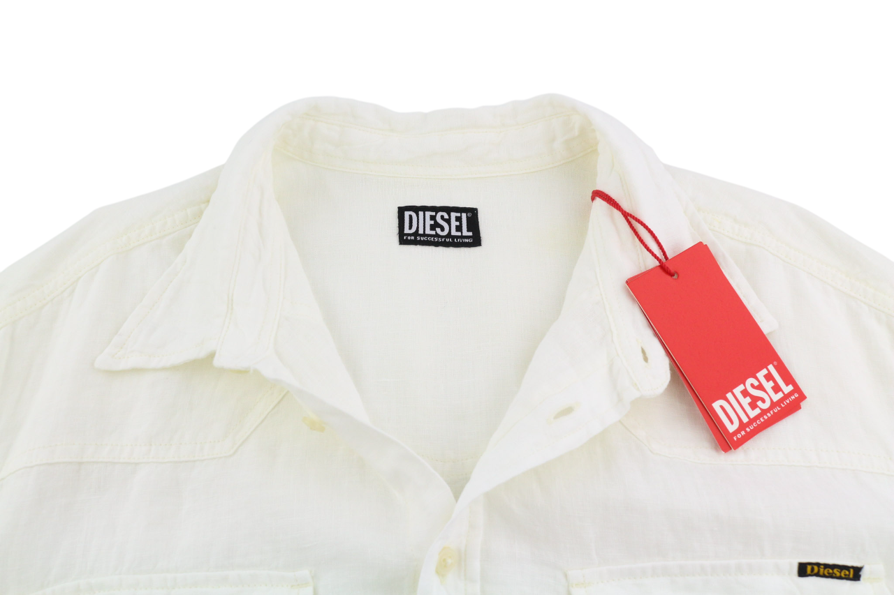DIESEL S-East-Long-Lin Men Shirt XL Western Linen Buttoned Spread Neck RRP€175