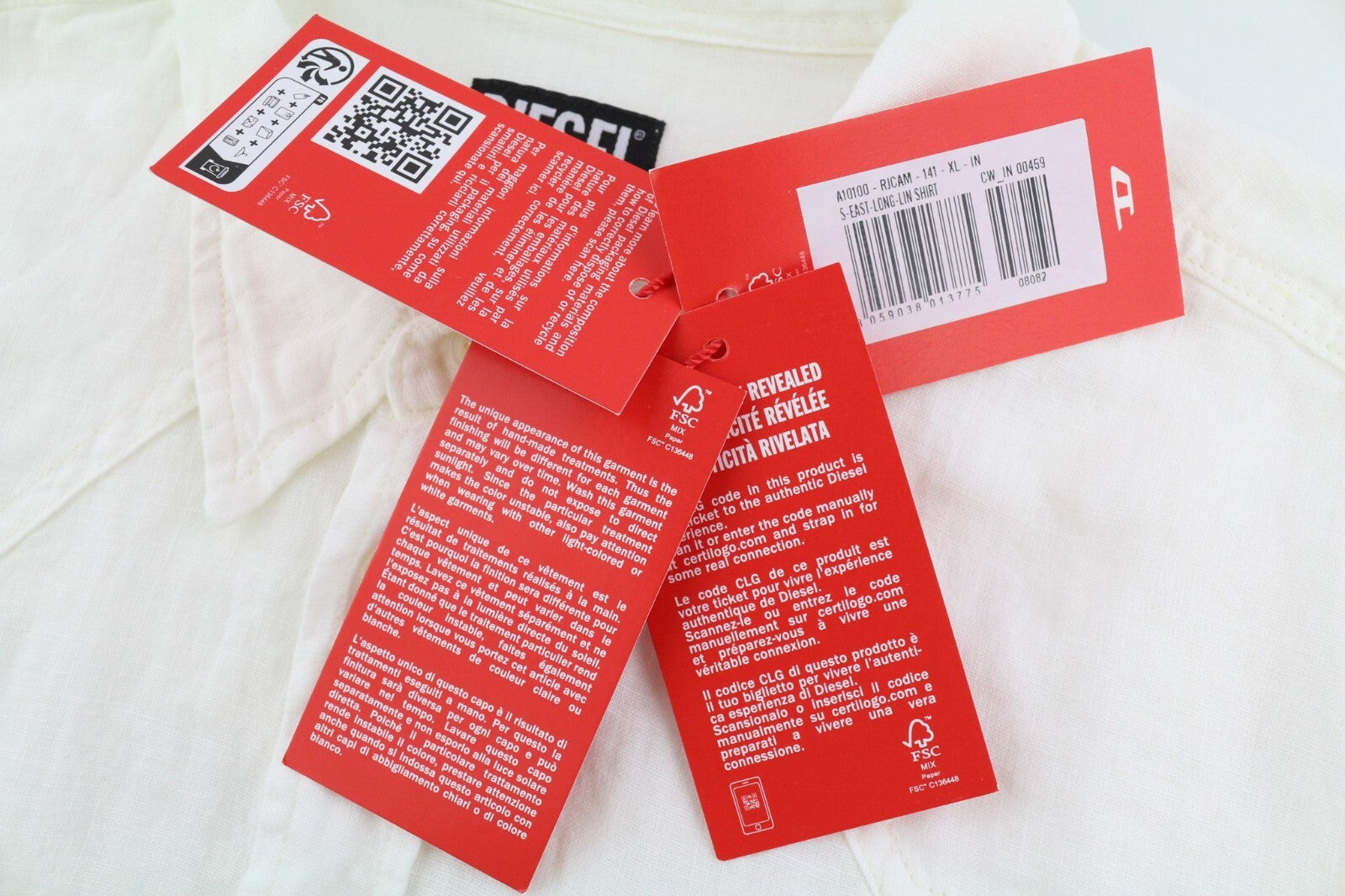 DIESEL S-East-Long-Lin Men Shirt XL Western Linen Buttoned Spread Neck RRP€175