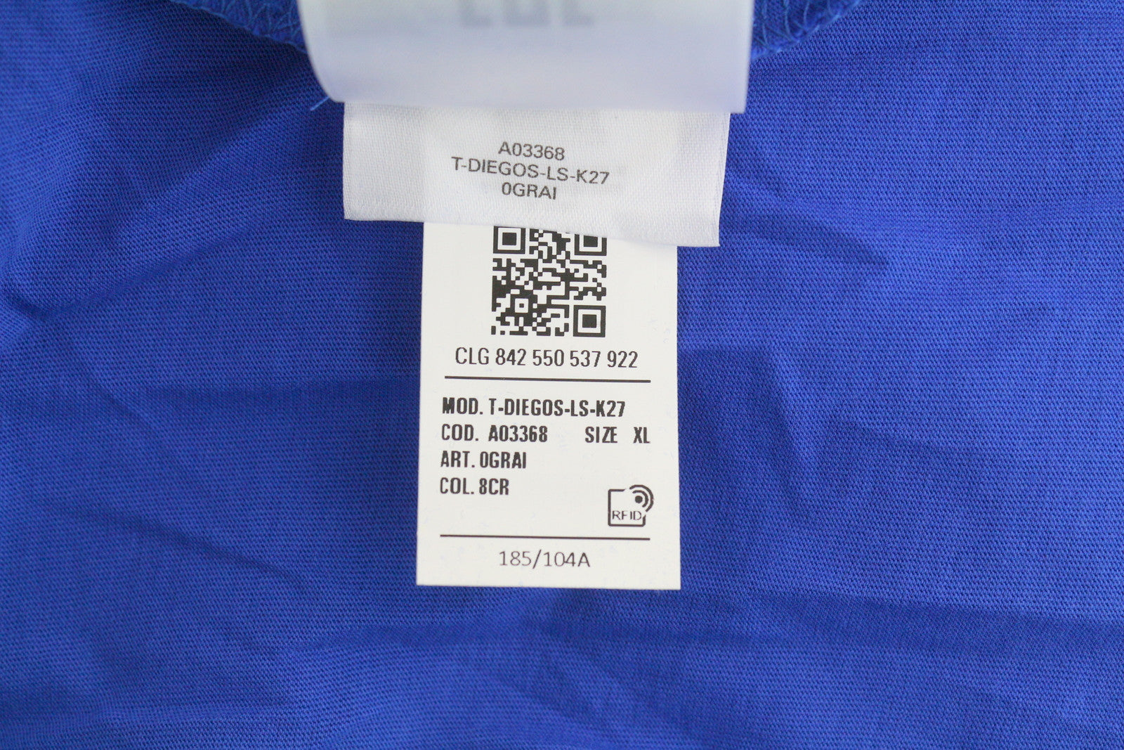 DIESEL T-Diegos-LS-K27 Men T-Shirt XL Blue Pullover Crew Neck Logo Cotton